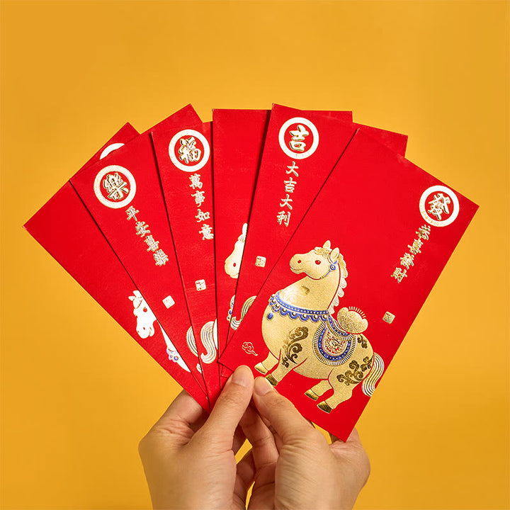 Buddha Stones 6Pcs Chinese Red Envelope Year of the Horse Good Fortune Comes Together 2026 New Year - Good Fortune Comes Together - 6Pcs Chinese Red Envelope(16.9*9cm) - image 0