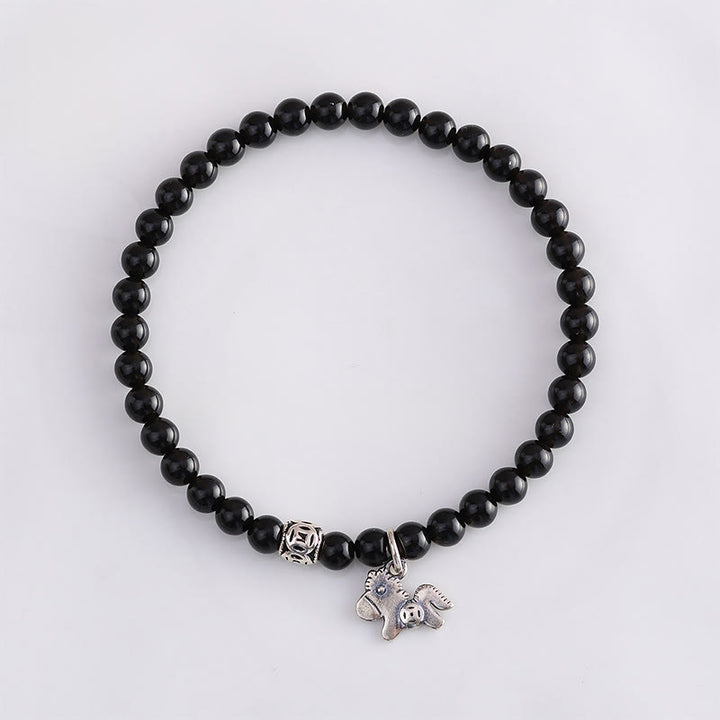 Buddha Stones Year Of The Horse 925 Sterling Silver Natural Black Obsidian Strength Bracelet - image 12