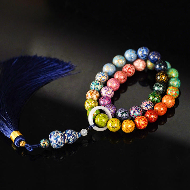 Buddha Stones Ebony Lacquer Craft Gourd Bead Tassel Blessing Bracelet - image 0
