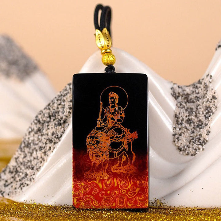 Buddha Stones Chinese Zodiac Natal Buddha Fu Character Lacquer Craft Sandalwood Pendant Necklace - image 12