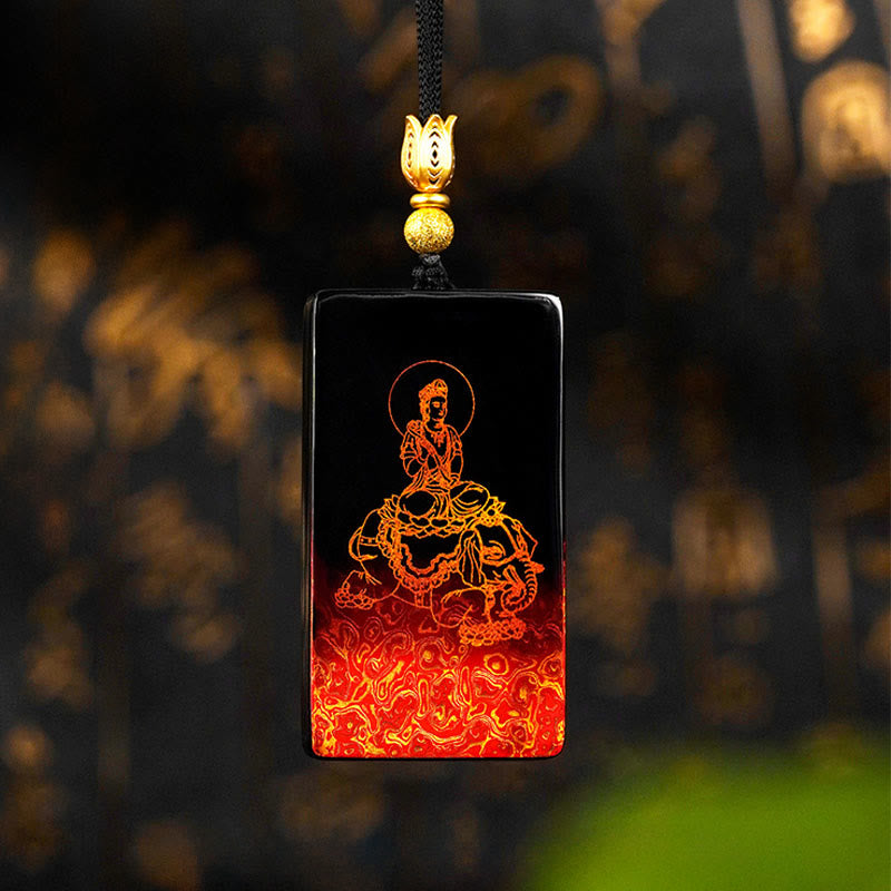Buddha Stones Chinese Zodiac Natal Buddha Fu Character Lacquer Craft Sandalwood Pendant Necklace - Dragon/Snake-Samantabhadra Bodhisattva - image 13