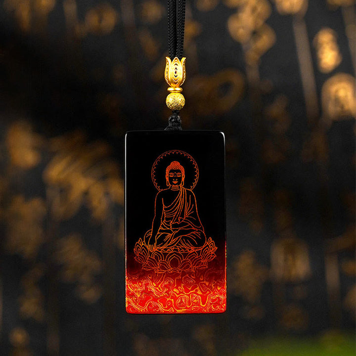 Buddha Stones Chinese Zodiac Natal Buddha Fu Character Lacquer Craft Sandalwood Pendant Necklace - Dog/Pig-Amitabha Buddha - image 19