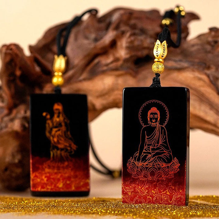 Buddha Stones Chinese Zodiac Natal Buddha Fu Character Lacquer Craft Sandalwood Pendant Necklace - image 22