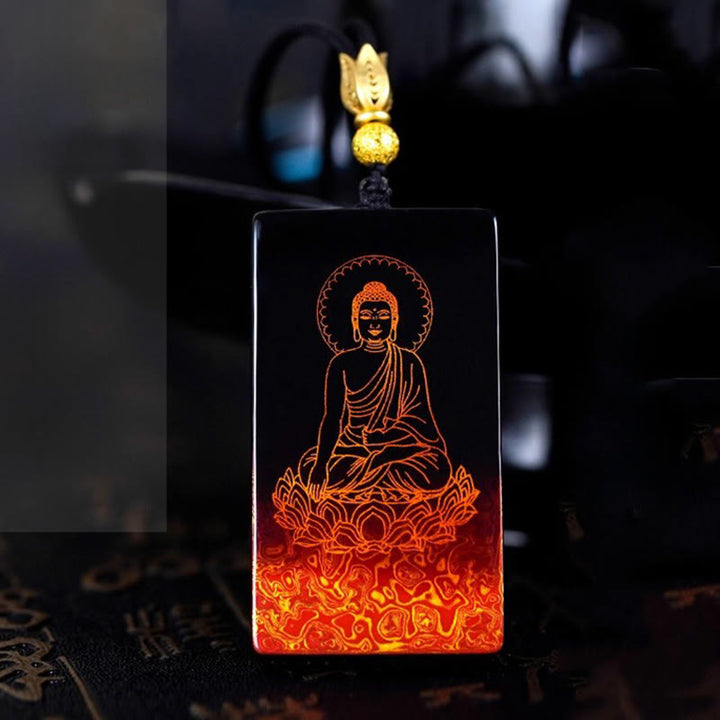 Buddha Stones Chinese Zodiac Natal Buddha Fu Character Lacquer Craft Sandalwood Pendant Necklace - image 20