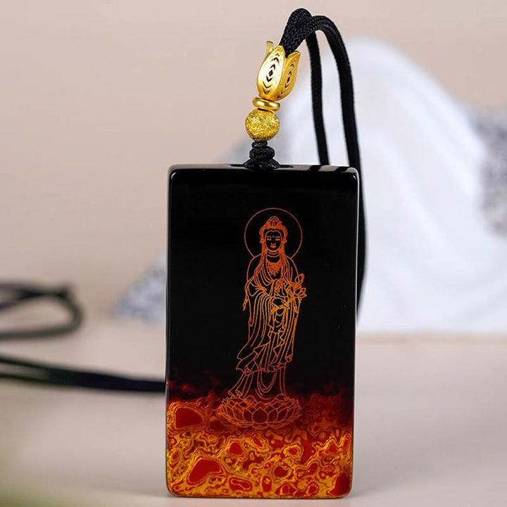 Buddha Stones Chinese Zodiac Natal Buddha Fu Character Lacquer Craft Sandalwood Pendant Necklace - image 15