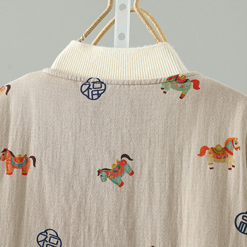 Buddha Stones Horse Fu Character Pattern Frog-Button Design Women's Cotton Long Sleeve Thickened Jacket - image 6