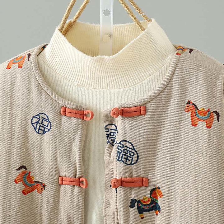 Buddha Stones Horse Fu Character Pattern Frog-Button Design Women's Cotton Long Sleeve Thickened Jacket - image 5