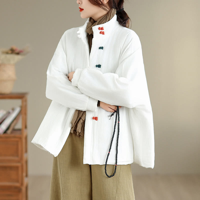 Buddha Stones Women's Winter Chinese Frog-Button Long Sleeve Cotton Thicken Jacket With Pockets - White - US14，UK/AU18，EU46 (2XL) - image 12