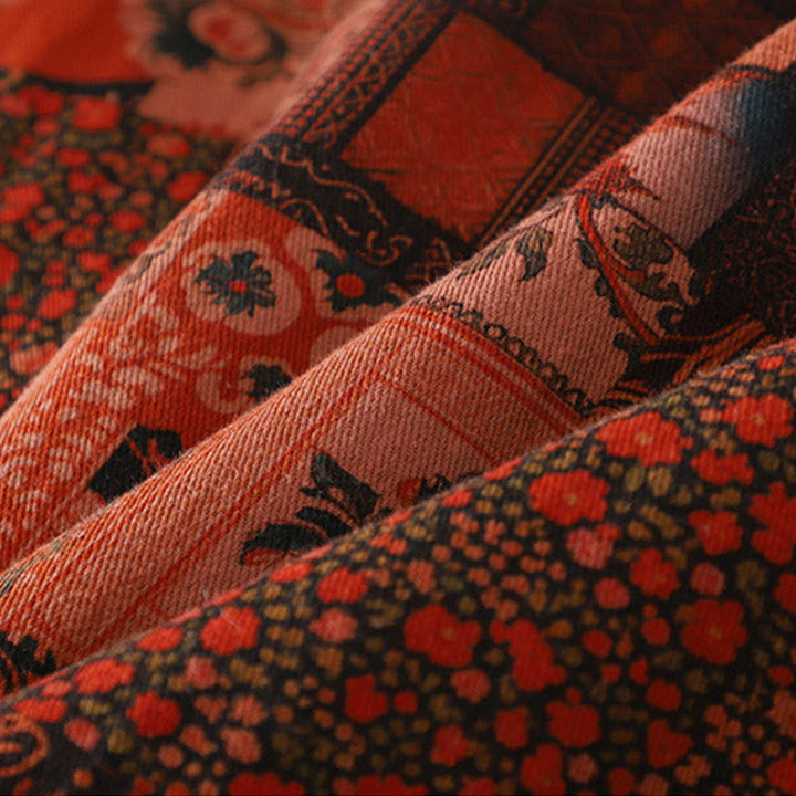 Buddha Stones Women's Ethnic Floral Long Sleeve Frog-buttons Cotton Thermal Jacket - image 7