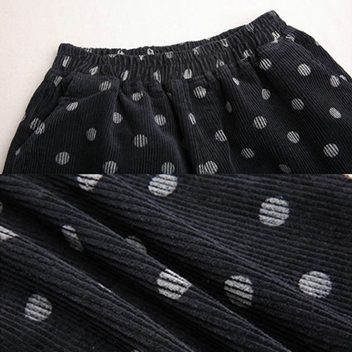 Buddha Stones Women's Fall Commute Printing Dot Pattern Corduroy Harem Pants With Pockets - image 16
