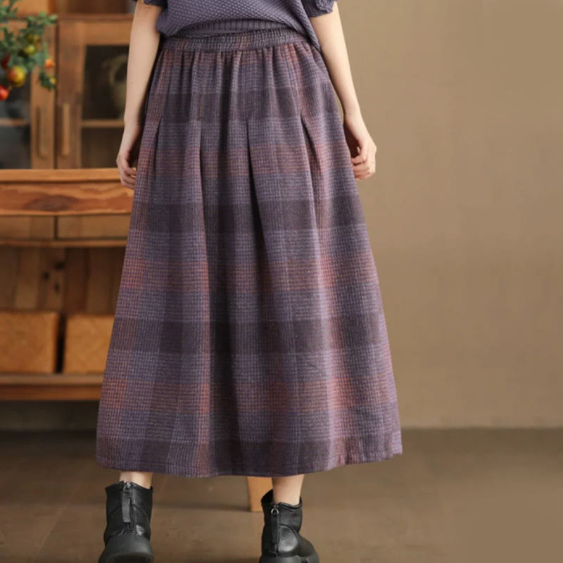 Buddha Stones Women's Winter Plaid Pattern Cotton Thermal 7-8 Length Skirt With Pockets - image 3