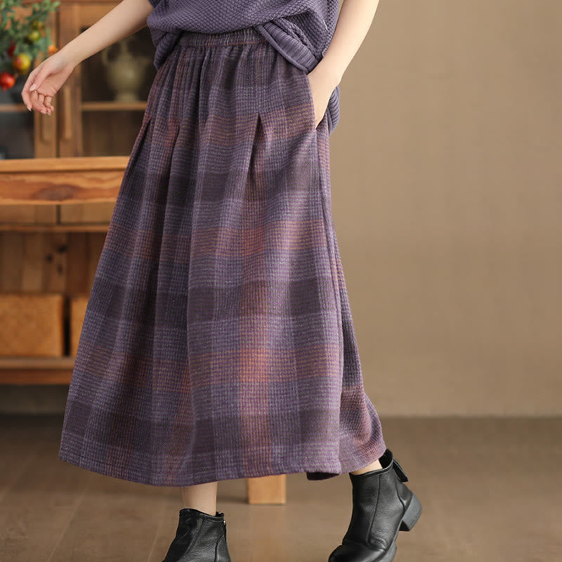 Buddha Stones Women's Winter Plaid Pattern Cotton Thermal 7-8 Length Skirt With Pockets - image 1