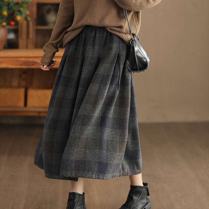 Buddha Stones Women's Winter Plaid Pattern Thermal 7-8 Length Skirt With Pockets - image 16