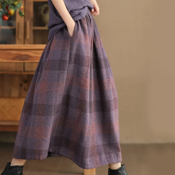 Buddha Stones Women's Winter Plaid Pattern Cotton Thermal 7-8 Length Skirt With Pockets - MediumOrchid - US6，UK/AU10，EU38 (XL) - image 0