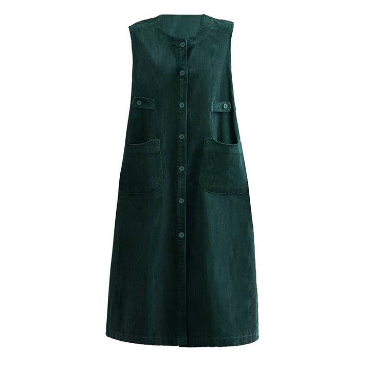 Buddha Stones Pure Colo Buttons Sleeveless Midi Dress With Pockets - image 13