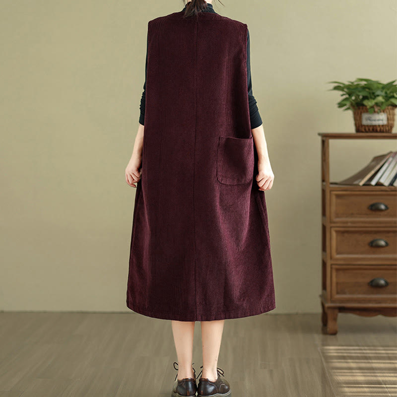 Buddha Stones Pure Colo Buttons Sleeveless Midi Dress With Pockets - image 19