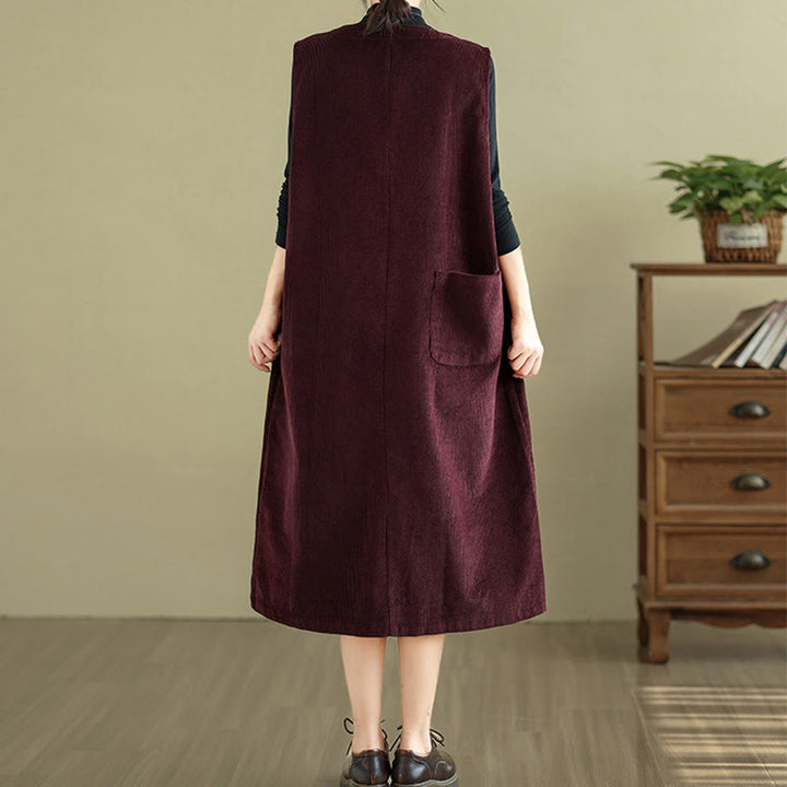 Buddha Stones Pure Colo Buttons Sleeveless Midi Dress With Pockets - image 19