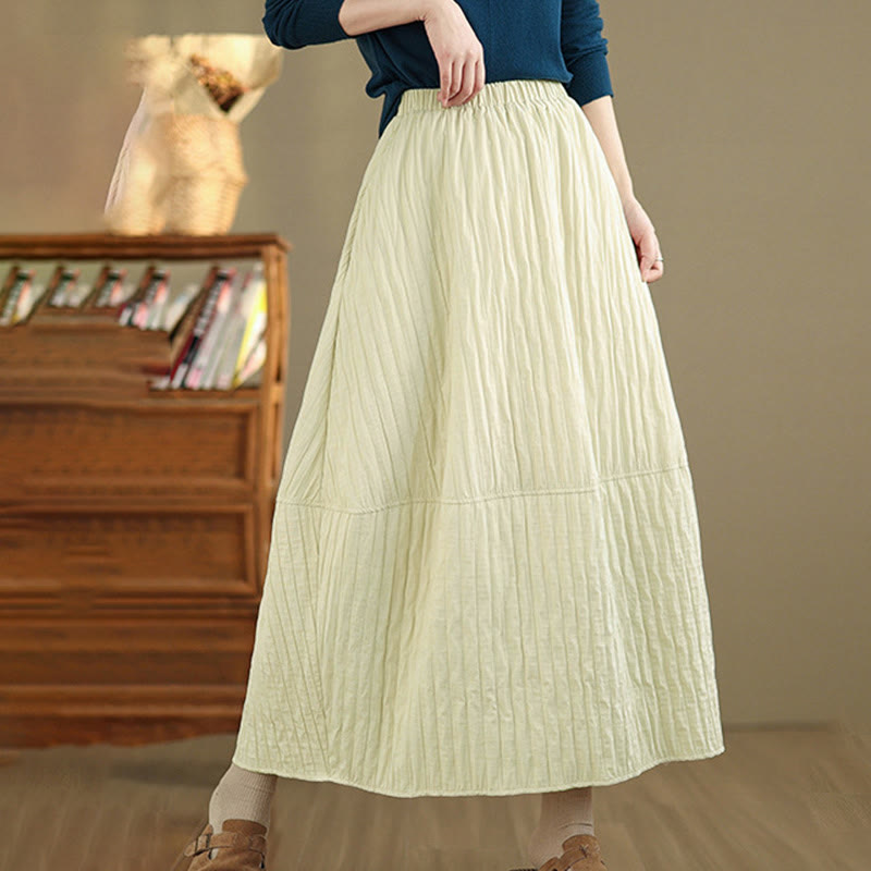 Buddha Stones Plain Pleats Design Elastic Waist Women's Thermal Skirt With Pockets - image 12