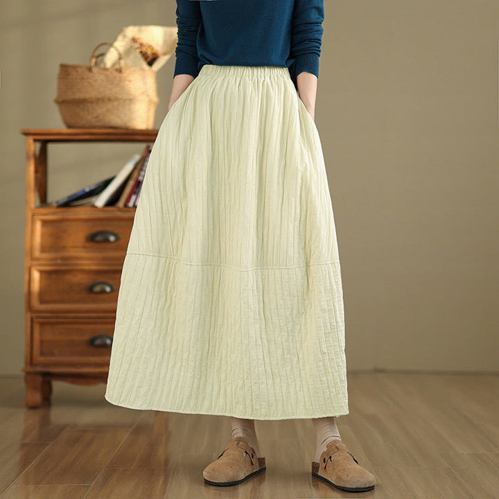 Buddha Stones Plain Pleats Design Elastic Waist Women's Thermal Skirt With Pockets - image 11