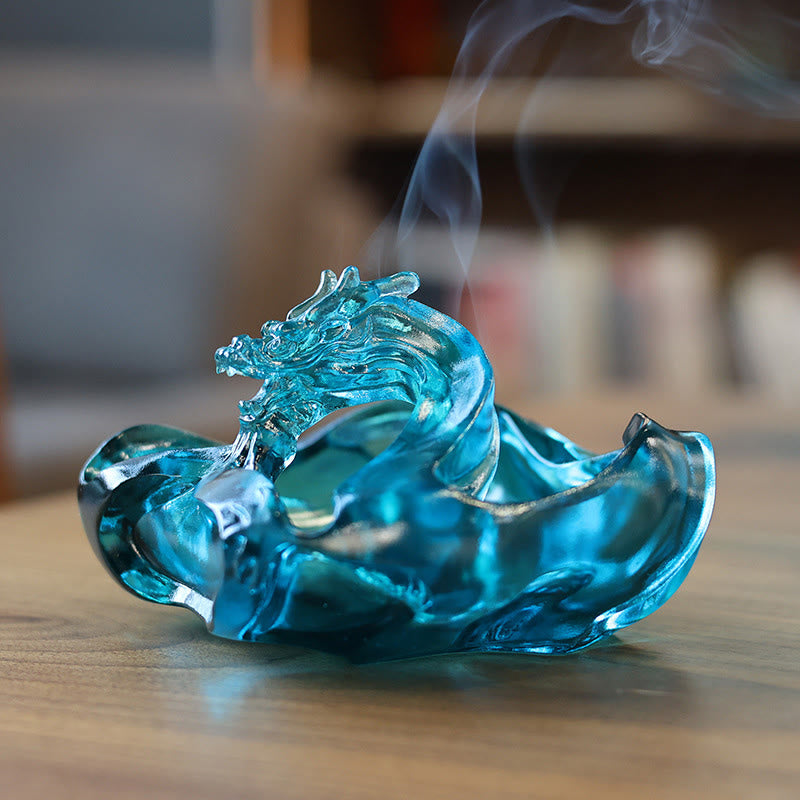 Buddha Stones Handmade Blue Dragon Liuli Crystal Art Piece Success Home Office Decoration - image 2