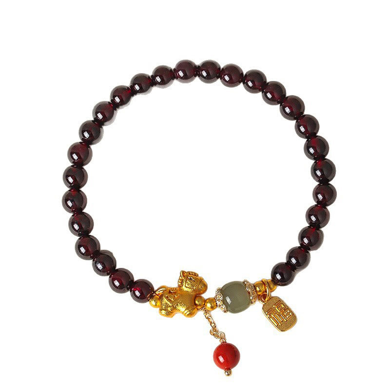 Buddha Stones Year Of The Horse Garnet Fu Character Lucky Fortune Charm Protection Bracelet - image 14