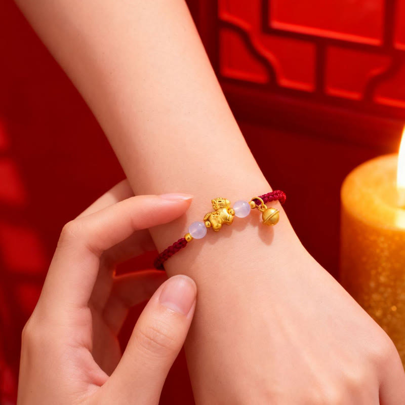 Buddha Stones Year Of The Horse Red String White Agate Connection Braided Bracelet - image 4