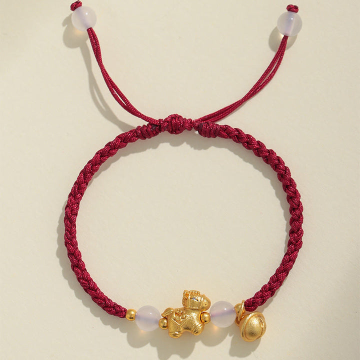 Buddha Stones Year Of The Horse Red String White Agate Connection Braided Bracelet - image 1