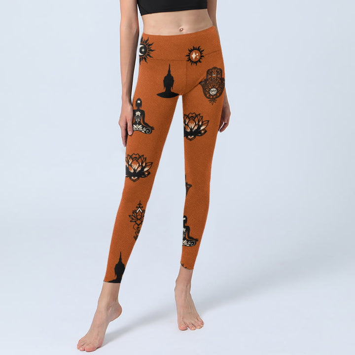 Buddha Stones Hamsa Hand Lotus Sun Pattern Gym Leggings Women's Yoga Pants - image 5