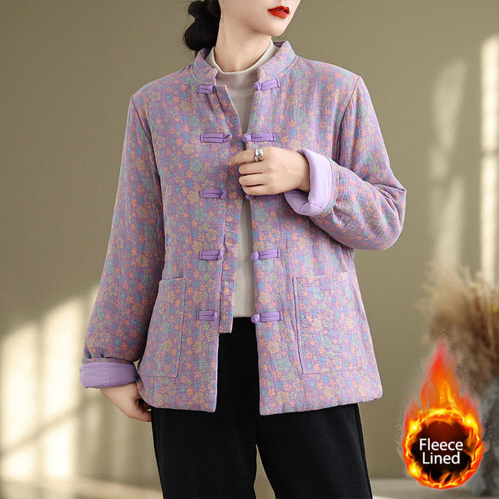 Buddha Stones Women's Winter Thicken Cotton Floral Pattern Long Sleeve Jacket With Pockets - Orchid - US8-10，UK/AU12-14，EU40-42 (2XL) - image 17