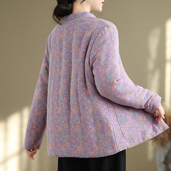 Buddha Stones Women's Winter Thicken Cotton Floral Pattern Long Sleeve Jacket With Pockets - image 22