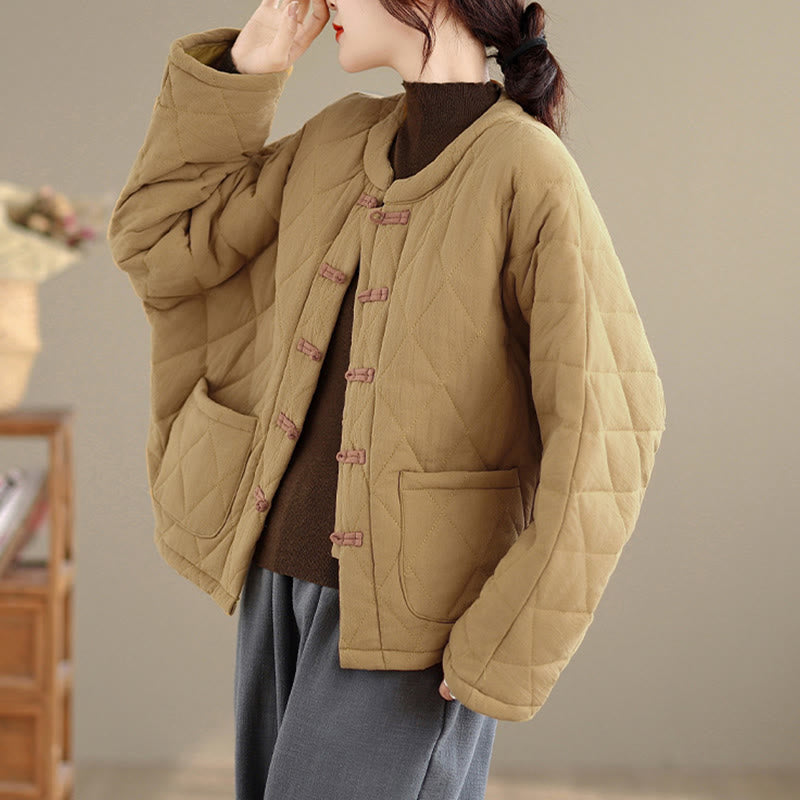 Buddha Stones Women's Plain Cotton-padded Tai Chi Zen Long Sleeve Jacket With Pockets - image 7