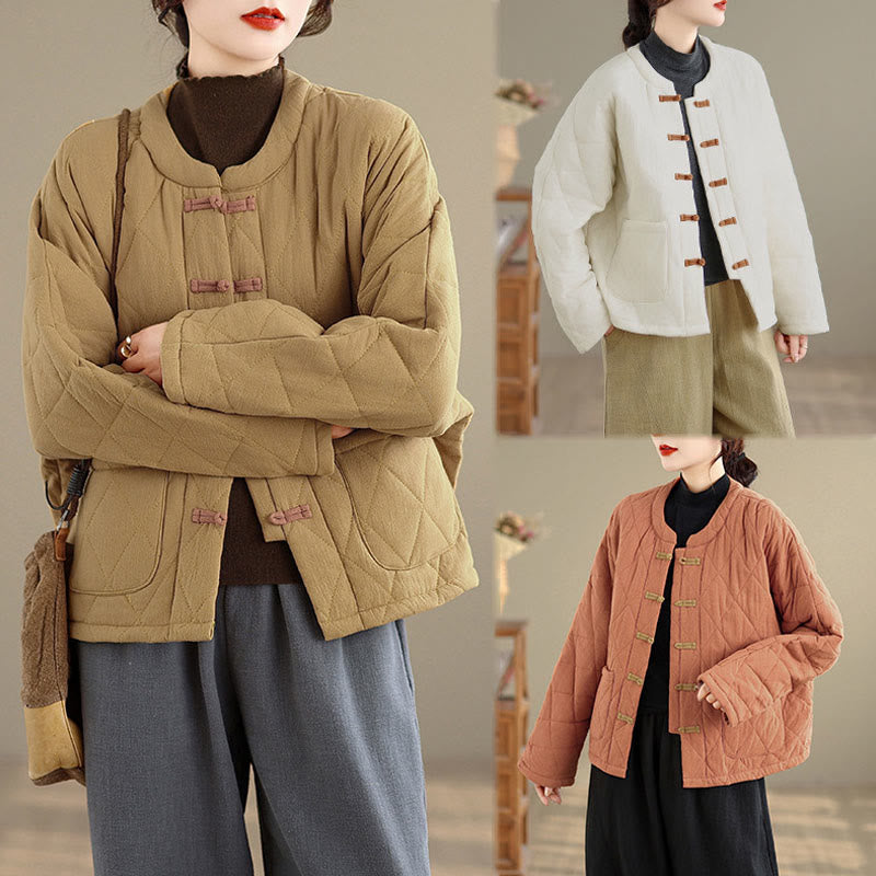 Buddha Stones Women's Plain Cotton-padded Tai Chi Zen Long Sleeve Jacket With Pockets - image 24