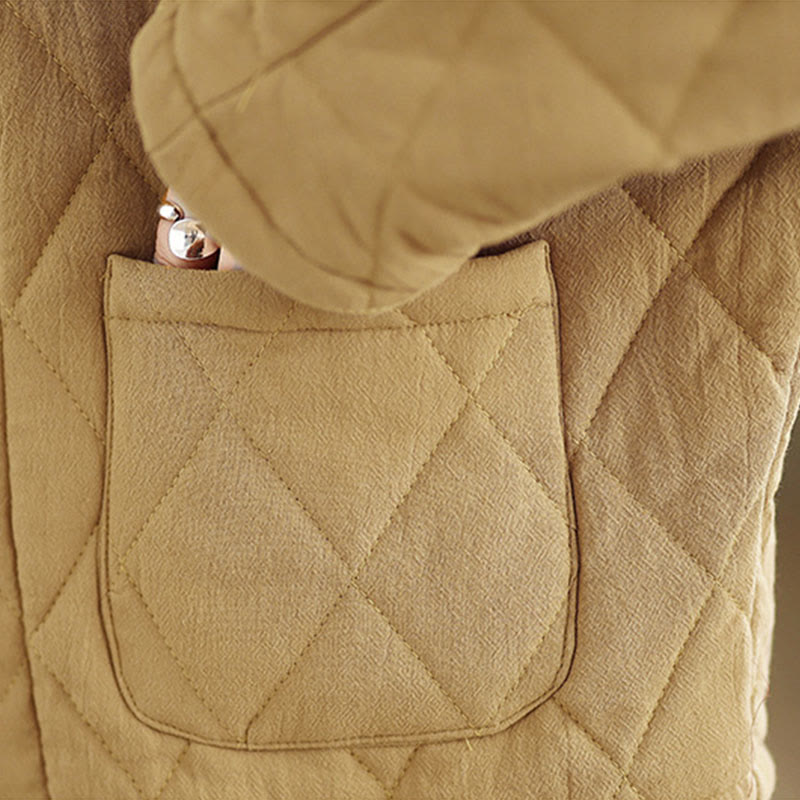 Buddha Stones Women's Plain Cotton-padded Tai Chi Zen Long Sleeve Jacket With Pockets - image 15