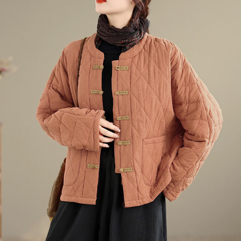 Buddha Stones Women's Plain Cotton-padded Tai Chi Zen Long Sleeve Jacket With Pockets - image 5