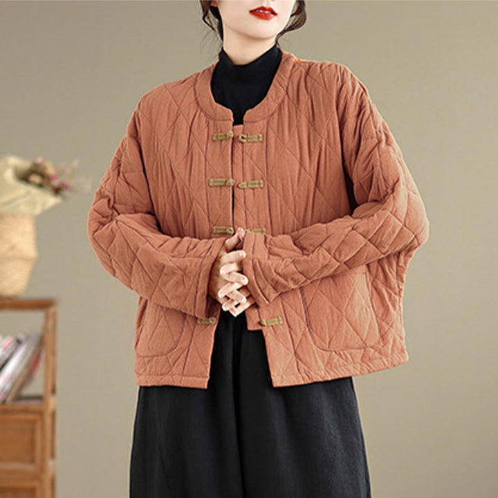 Buddha Stones Women's Plain Cotton-padded Tai Chi Zen Long Sleeve Jacket With Pockets - image 3