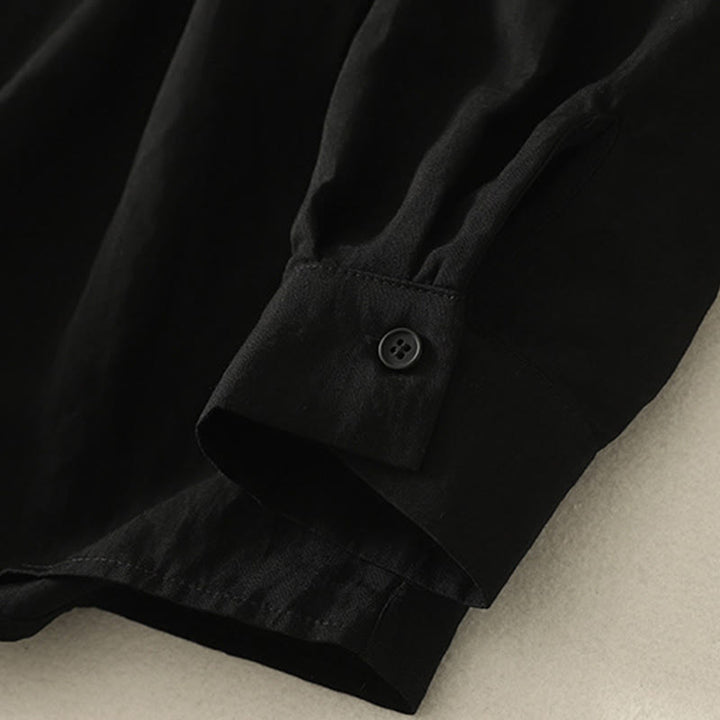 Buddha Stones Fall Stand Collar Chinese Frog-Button Simple Design Long Sleeve Women's Cotton Shirt - image 14