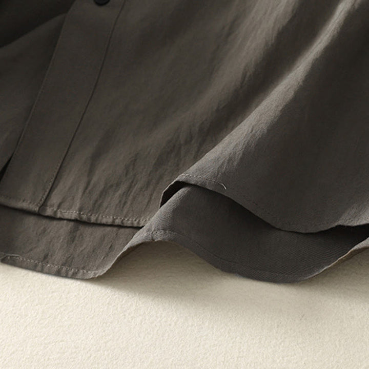 Buddha Stones Fall Stand Collar Chinese Frog-Button Simple Design Long Sleeve Women's Cotton Shirt - image 9