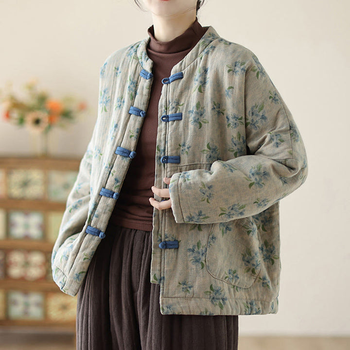 Buddha Stones Women's Long Sleeve Thermal Cotton Printed Florwer Pattern Jacket With Pockets - image 12