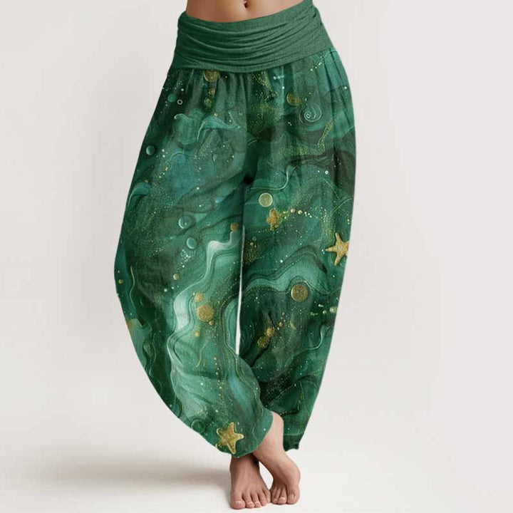 Buddha Stones Oceanic Golde Star Pattern Women's Elastic Waist Harem Pants - DarkGreen - US22，UK/AU26，EU54 (6XL) - image 7