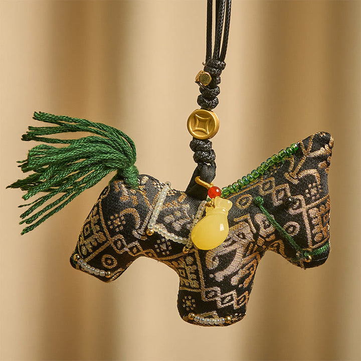 Buddha Stones Year of the Horse Zhuang Brocade Silk Wishes You Good Luck Hanging Decoration - image 1