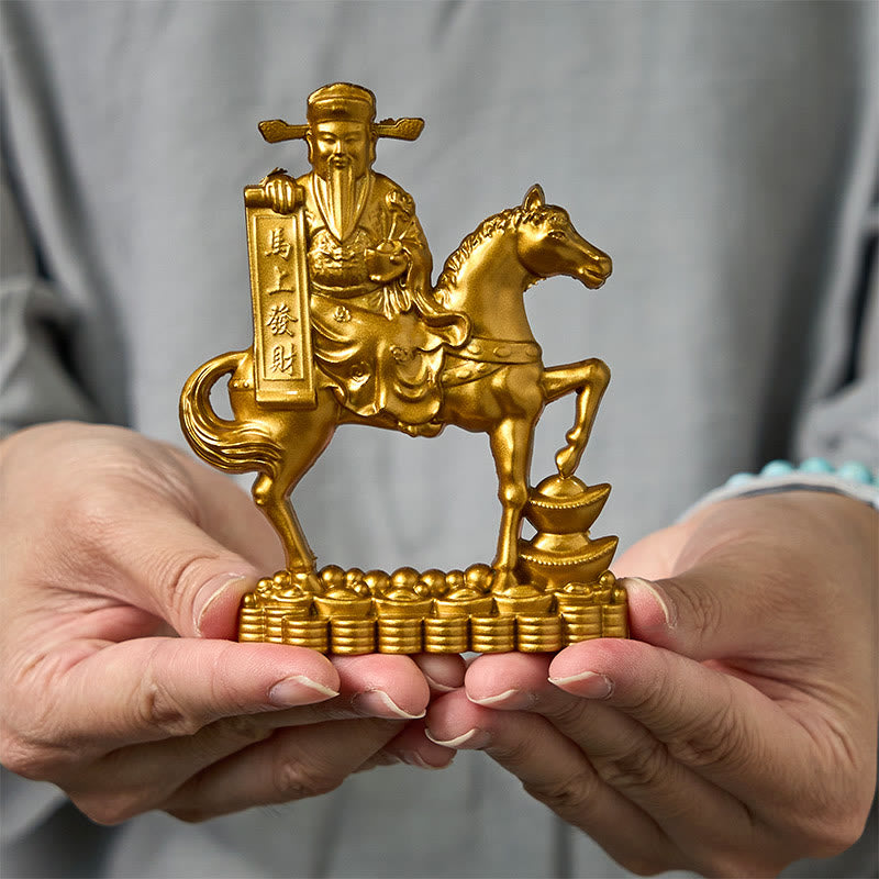 Buddha Stones  "Get Rich Now" Year of the Horse God of Wealth Ingots Prosperity Alloy Home Decoration - Horse God of Wealth 10*7 cm - image 0