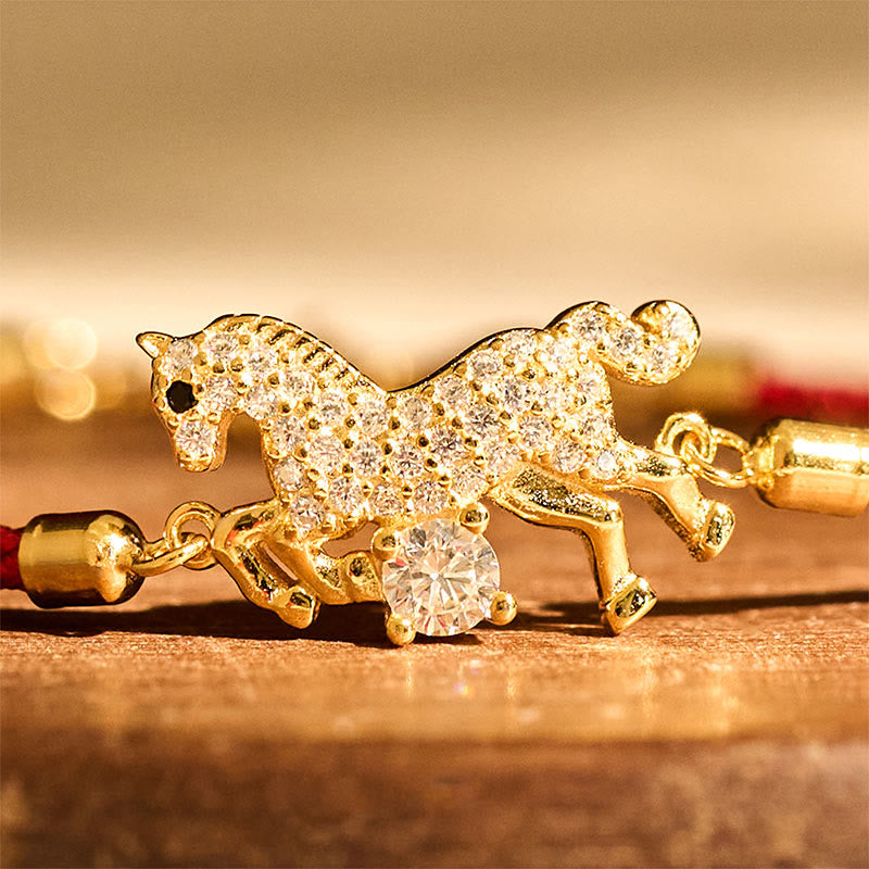 Buddha Stones 925 Sterling Silver Golden Year Of The Horse Red String Luck Adjustable Bracelet - image 3