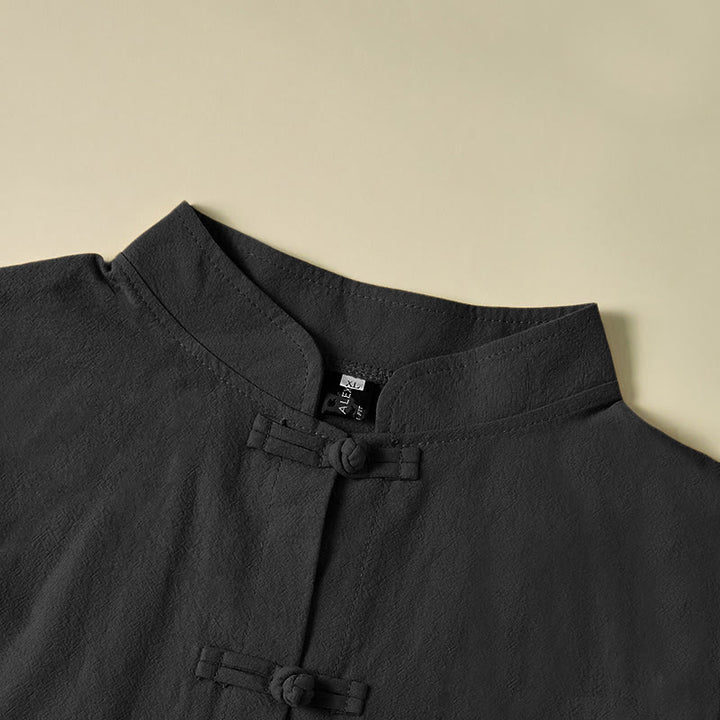 Buddha Stones Ethnic Frog-Button Long Sleeve Stand Collar Women's Cotton Shirt With Pockets - image 18