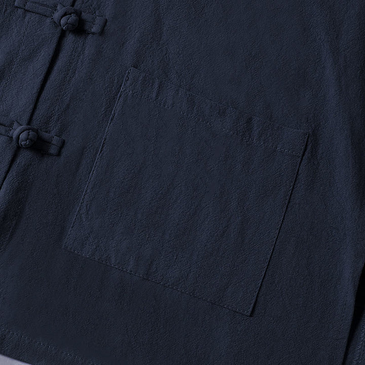 Buddha Stones Ethnic Frog-Button Long Sleeve Stand Collar Women's Cotton Shirt With Pockets - image 25