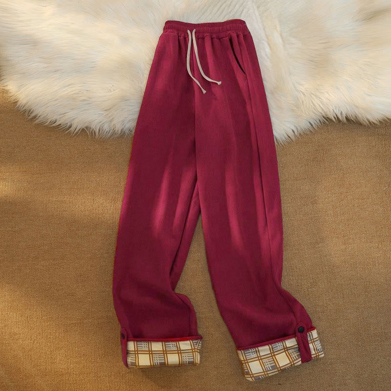 Buddha Stones Women's Patchwork Cotton Corduroy Fleece-Lined Wide Leg Pants With Pockets - DarkRed - US18，UK/AU22，EU50 (6XL) - image 28