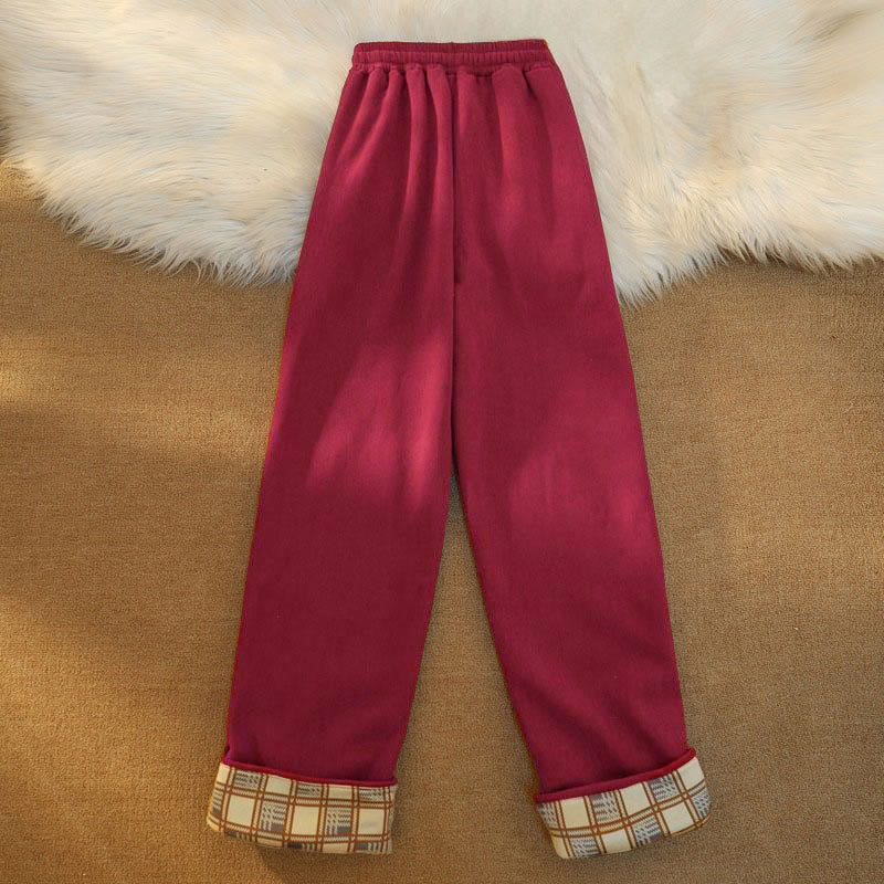 Buddha Stones Women's Patchwork Cotton Corduroy Fleece-Lined Wide Leg Pants With Pockets - image 34