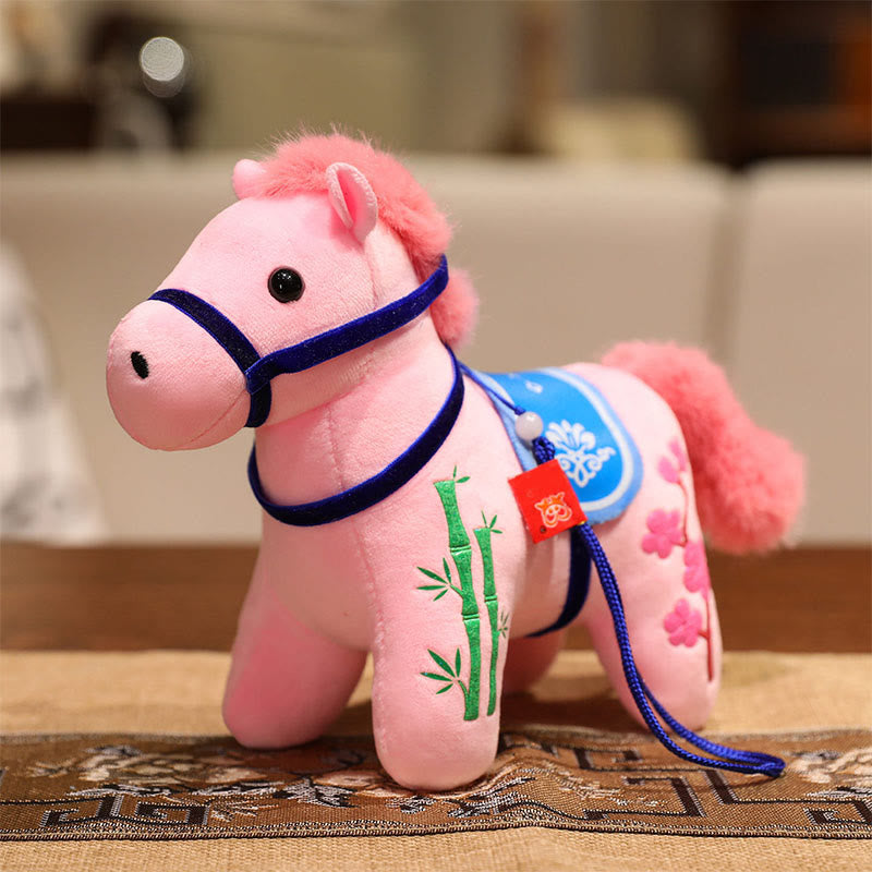 Buddha Stones Year of the Horse Bamboo Dragon Lotus Phoenix Plush Doll Home Decoration - Pink Bamboo Horse - 20cm - image 7