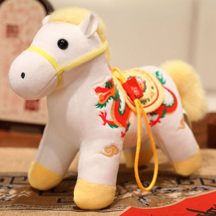 Buddha Stones Year of the Horse Bamboo Dragon Lotus Phoenix Plush Doll Home Decoration - White Dragon Horse - 20cm - image 16