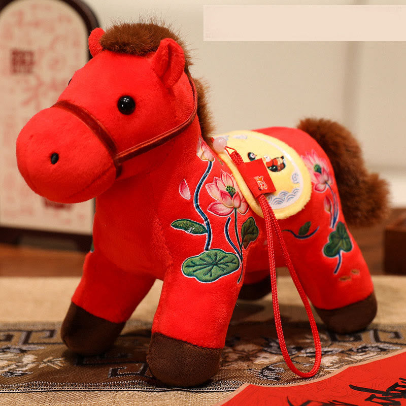 Buddha Stones Year of the Horse Bamboo Dragon Lotus Phoenix Plush Doll Home Decoration - Red Lotus Horse - 20cm - image 19