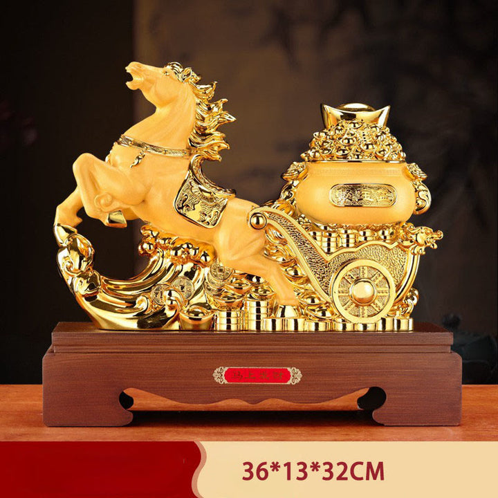 Buddha Stones  "Good Fortune" Year of the Horse Treasure Bowl Ingots Wealth Resin Home Decoration - Horse Ingot 36*13*32cm - image 28
